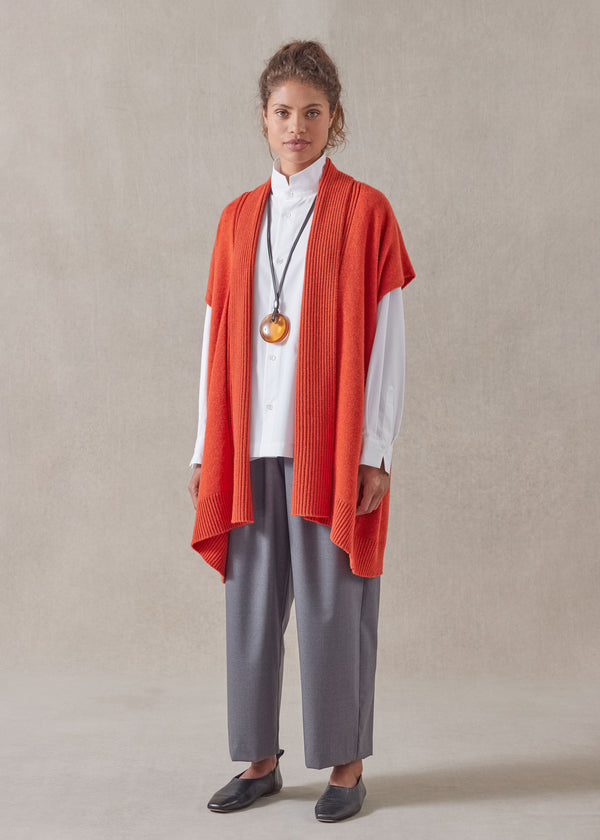 eskandar cashmere sleeveless a-line shawl collar waistcoat - long plus