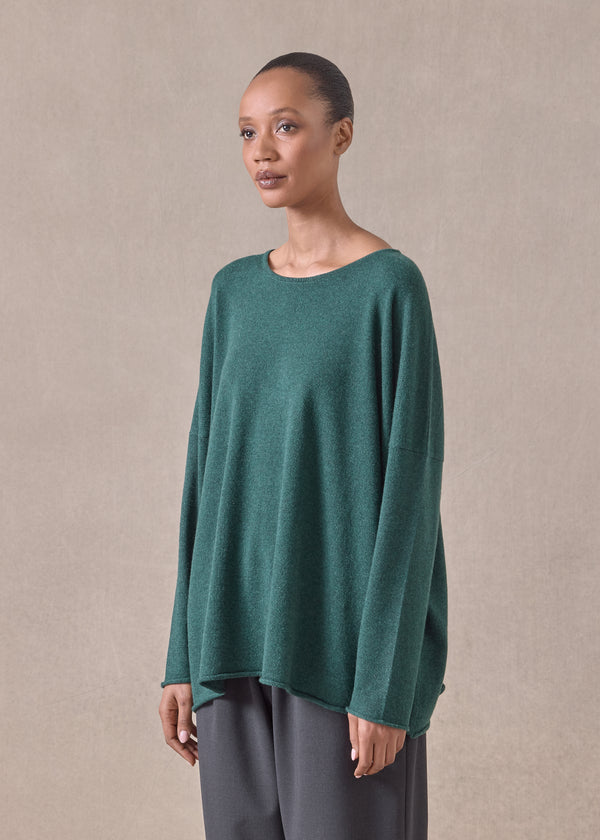 Eskandar Cashmere Slim Sleeve Raw Edge Bateau Neck - Mid Plus