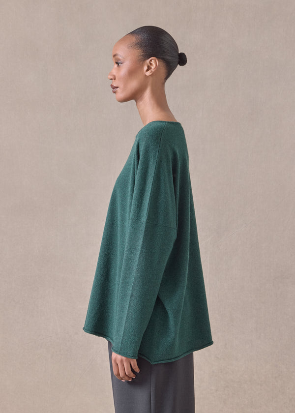 Eskandar Cashmere Slim Sleeve Raw Edge Bateau Neck - Mid Plus