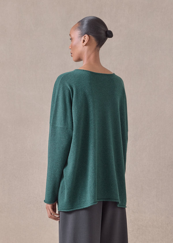 Eskandar Cashmere Slim Sleeve Raw Edge Bateau Neck - Mid Plus