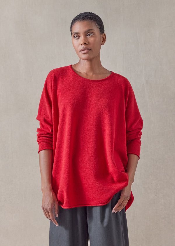 Eskandar Cashmere Slim Sleeve Raw Edge Bateau Neck - Mid Plus