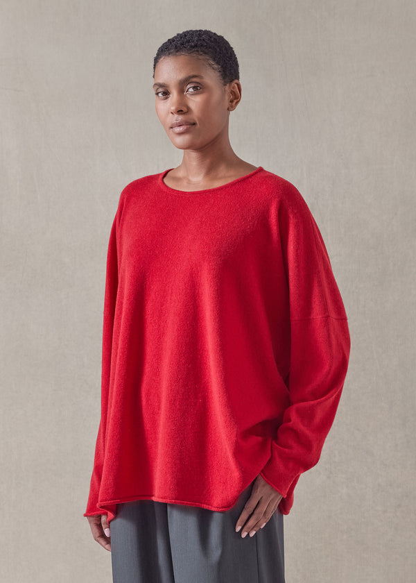 Eskandar Cashmere Slim Sleeve Raw Edge Bateau Neck - Mid Plus