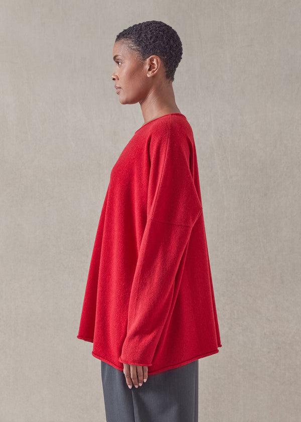 Eskandar Cashmere Slim Sleeve Raw Edge Bateau Neck - Mid Plus