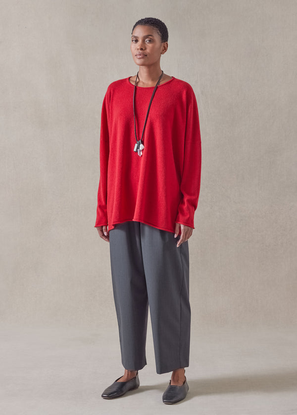 eskandar cashmere slim sleeve raw edge bateau neck - mid plus