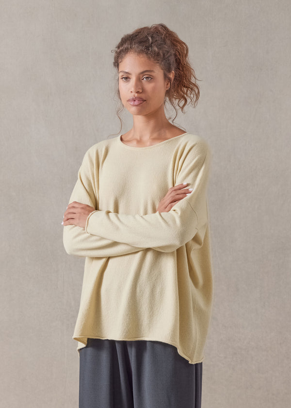 Eskandar Cashmere Slim Sleeve Raw Edge Bateau Neck - Mid Plus