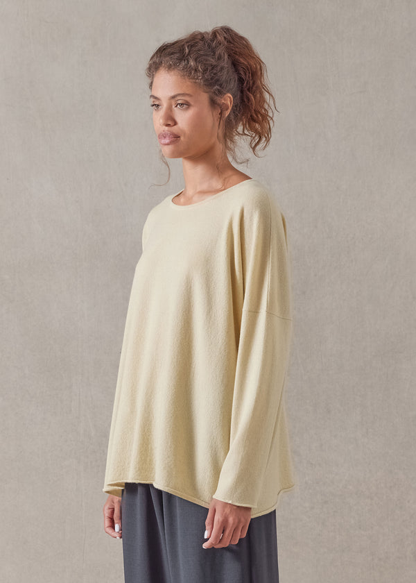 Eskandar Cashmere Slim Sleeve Raw Edge Bateau Neck - Mid Plus