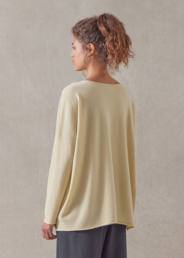 Eskandar Cashmere Slim Sleeve Raw Edge Bateau Neck - Mid Plus