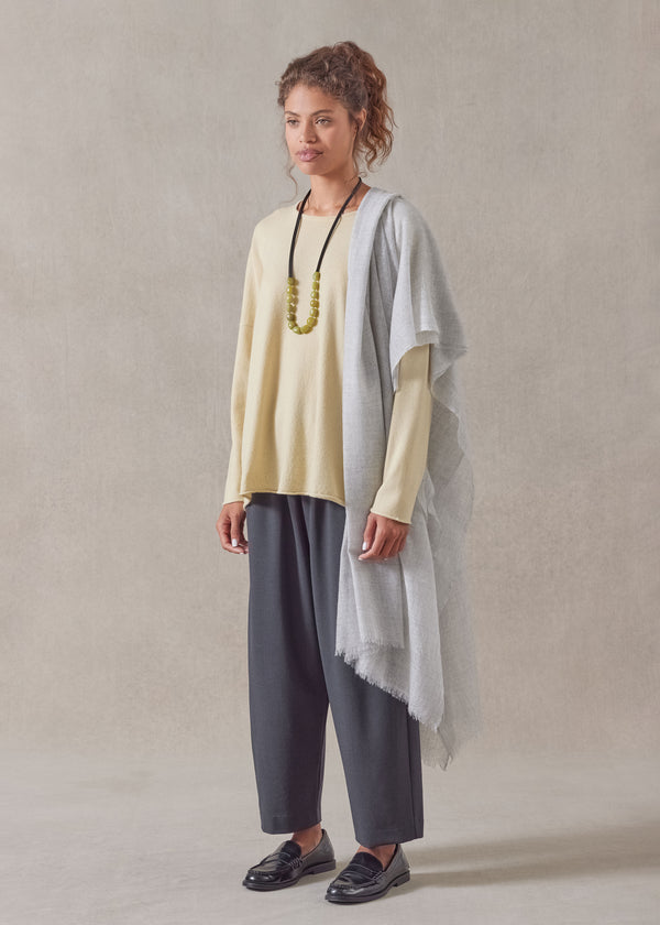 eskandar cashmere slim sleeve raw edge bateau neck - mid plus