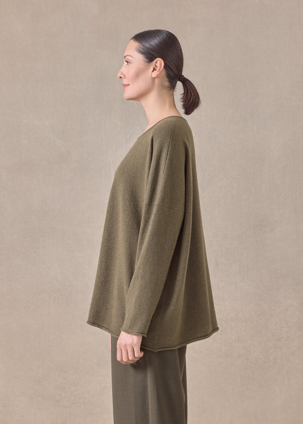 Eskandar Cashmere Slim Sleeve Raw Edge Bateau Neck - Mid Plus