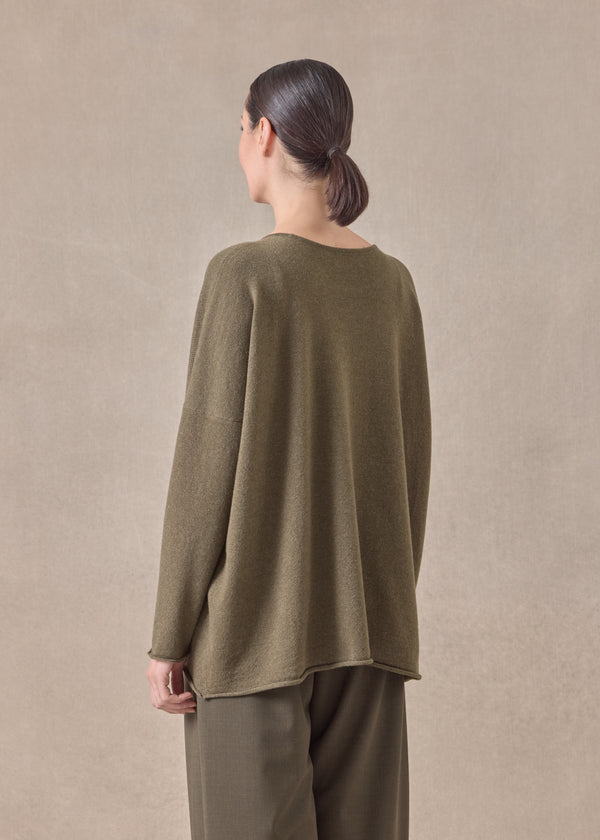 Eskandar Cashmere Slim Sleeve Raw Edge Bateau Neck - Mid Plus