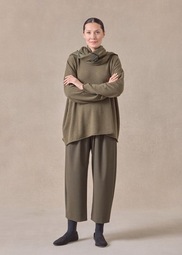 eskandar cashmere slim sleeve raw edge bateau neck - mid plus