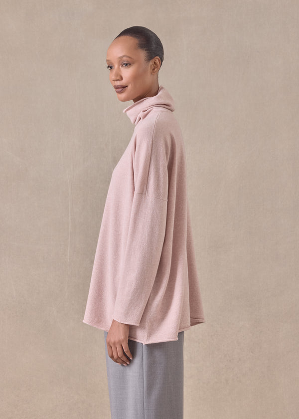 Eskandar Cashmere Slim Sleeve Raw Edge Scrunch Neck Sweater - Mid Plus