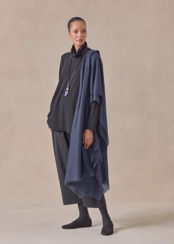 eskandar cashmere slim sleeve raw edge scrunch neck sweater - mid plus