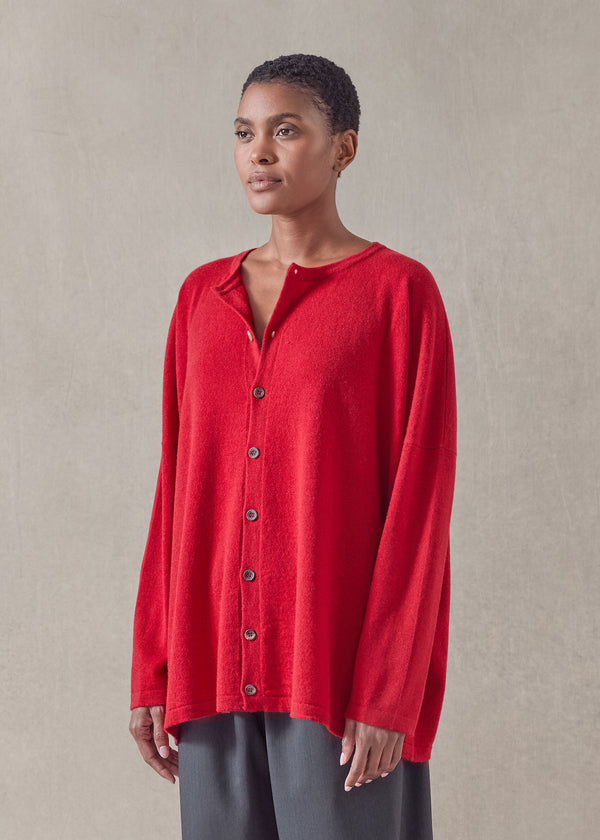 Eskandar Cashmere Slim Sleeve Round Neck Cardigan - Mid Plus