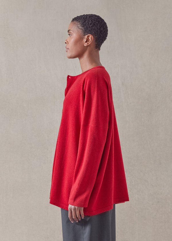 Eskandar Cashmere Slim Sleeve Round Neck Cardigan - Mid Plus