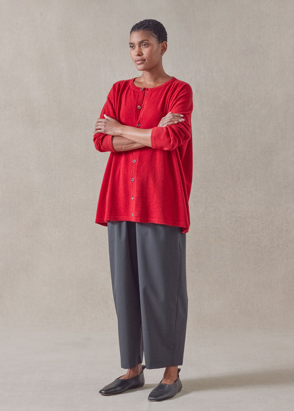 eskandar cashmere slim sleeve round neck cardigan - mid plus