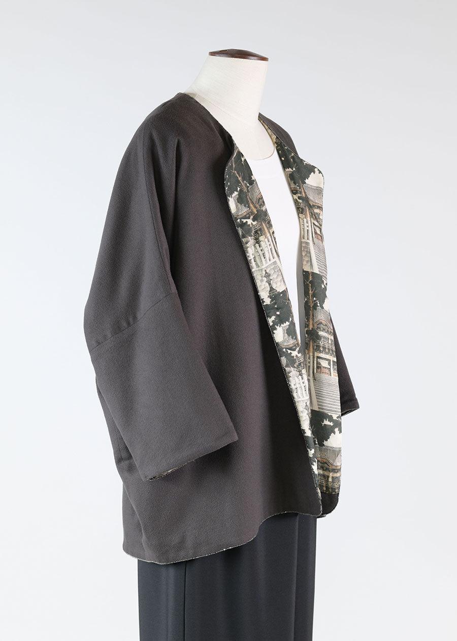 Eskandar Cashmere Slope Shoulder Round Neck Jacket- Lng(3/4 Sleeve)