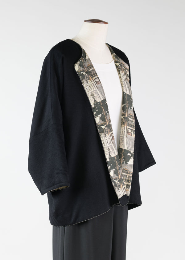 Eskandar Cashmere Slope Shoulder Round Neck Jacket- Lng(3/4 Sleeve)