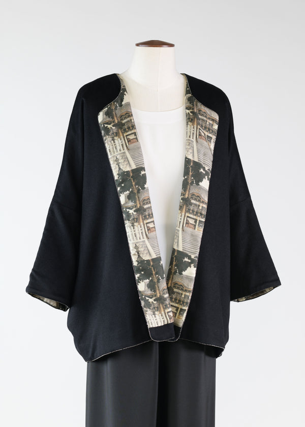 eskandar cashmere slope shoulder round neck jacket- lng(3/4 sleeve)