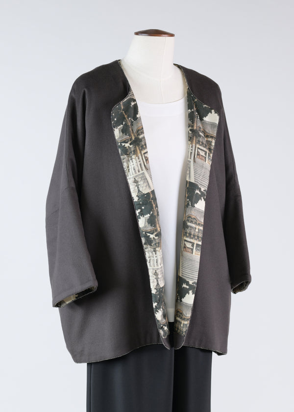 eskandar cashmere slope shoulder round neck jacket- lng(3/4 sleeve)