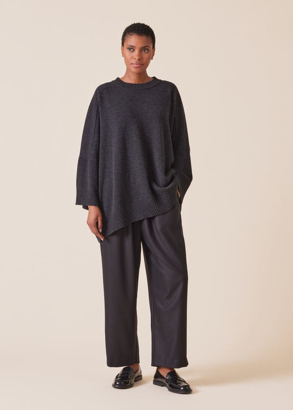 Eskandar Cashmere Sloped Shoulder Round Neck Sweater - Long