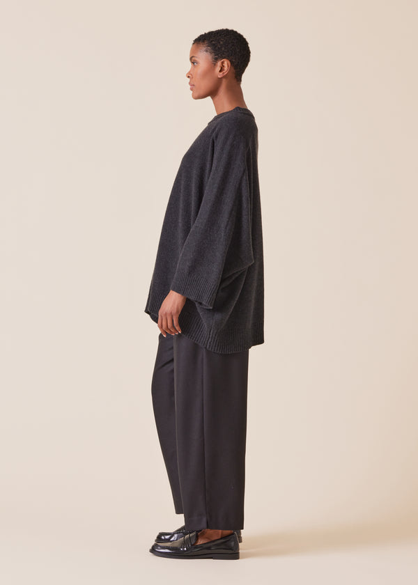 Eskandar Cashmere Sloped Shoulder Round Neck Sweater - Long