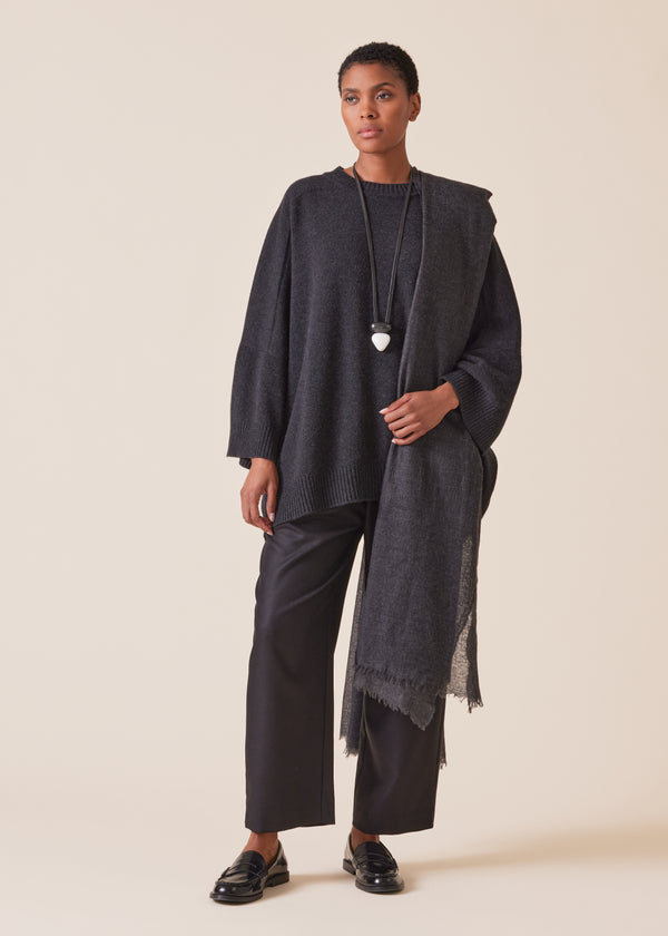 eskandar cashmere sloped shoulder round neck sweater - long