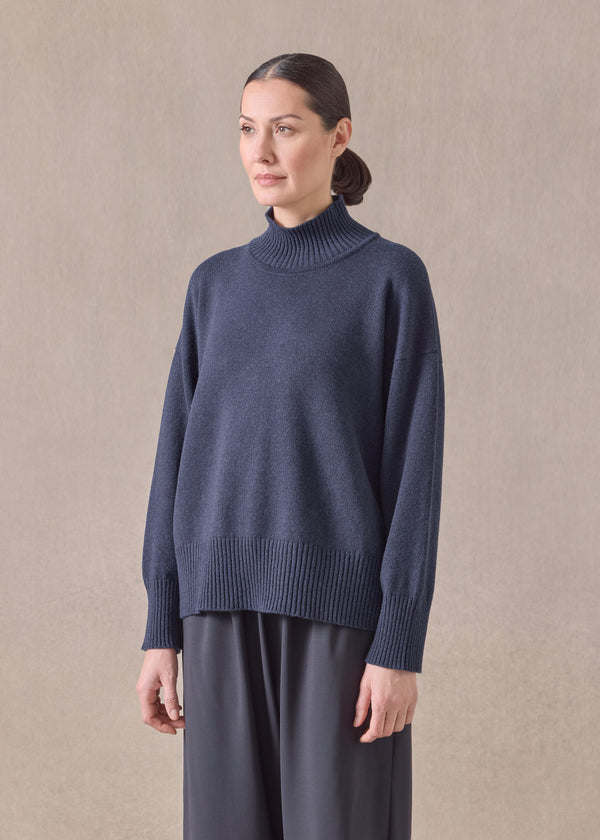 Eskandar Cashmere Small Long Sleeve High Neck Sweater - Mid