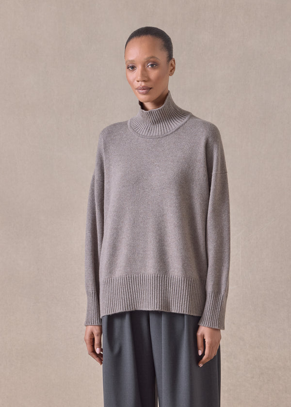 Eskandar Cashmere Small Long Sleeve High Neck Sweater - Mid