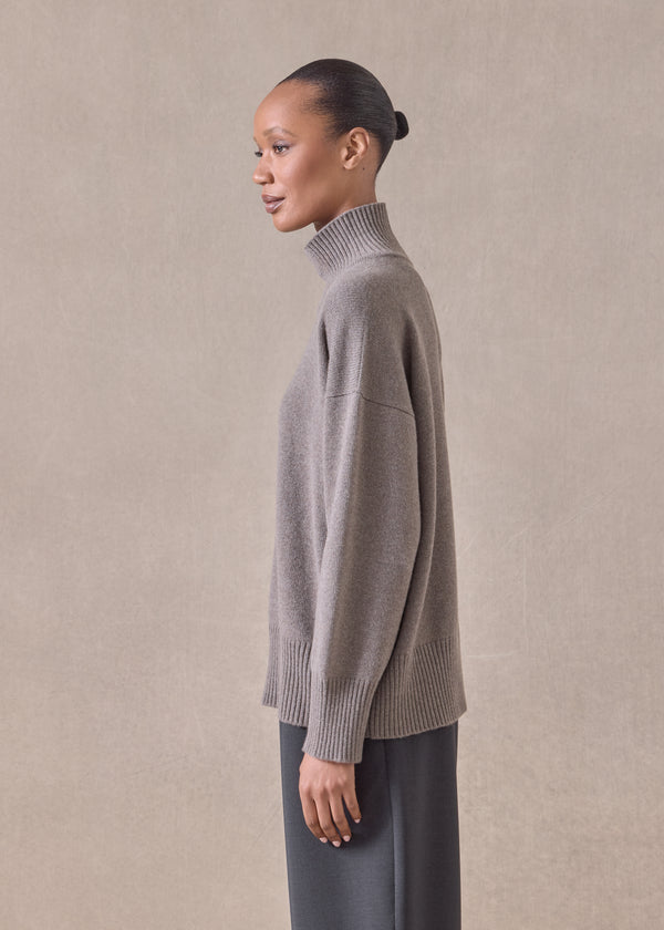 Eskandar Cashmere Small Long Sleeve High Neck Sweater - Mid