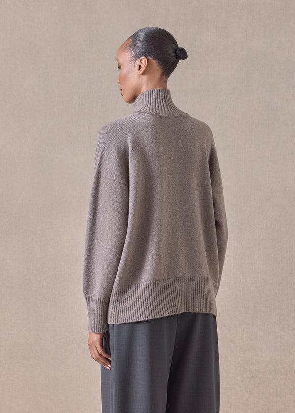 Eskandar Cashmere Small Long Sleeve High Neck Sweater - Mid