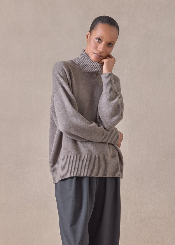 eskandar cashmere small long sleeve high neck sweater - mid