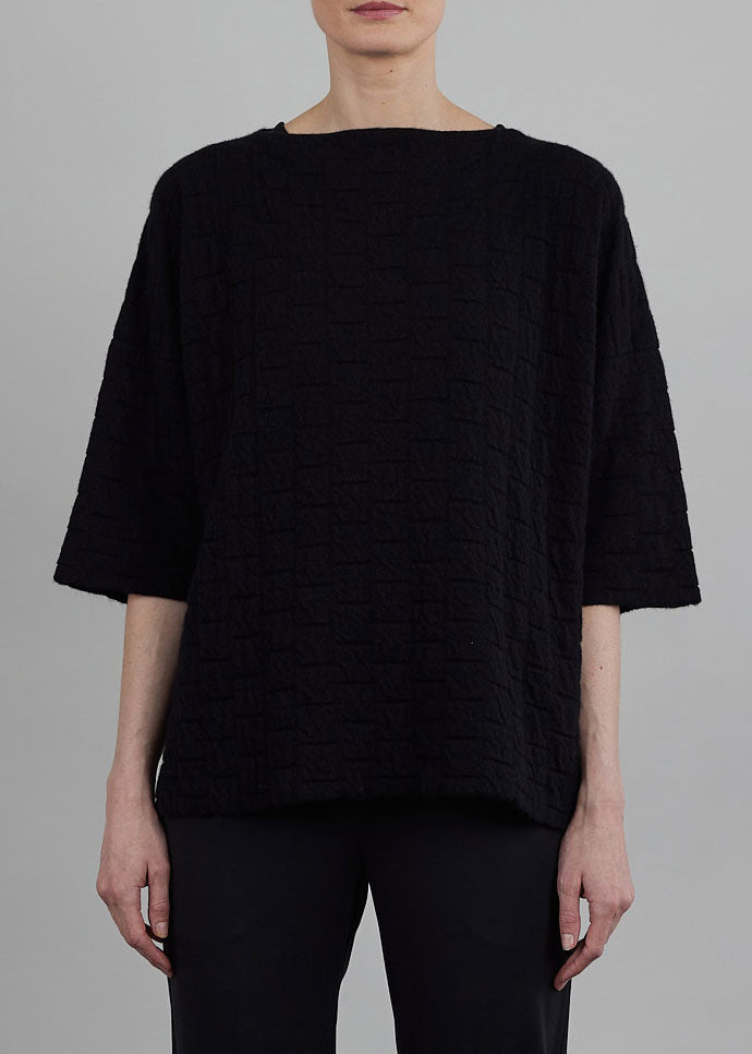 eskandar cashmere small square 3/4 sleeve sweater - mid plus