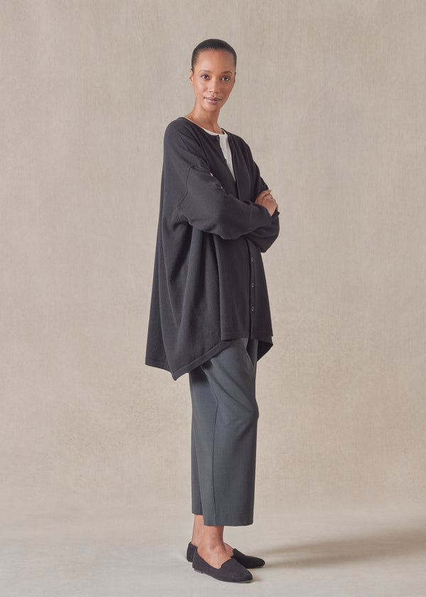 Eskandar Cashmere Smaller Front Larger Back Round Neck Knit Cardigan - Long