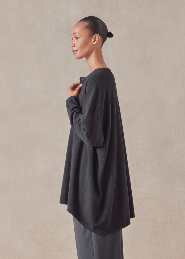 Eskandar Cashmere Smaller Front Larger Back Round Neck Knit Cardigan - Long