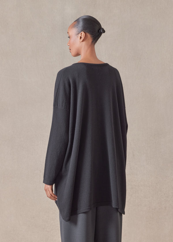 Eskandar Cashmere Smaller Front Larger Back Round Neck Knit Cardigan - Long