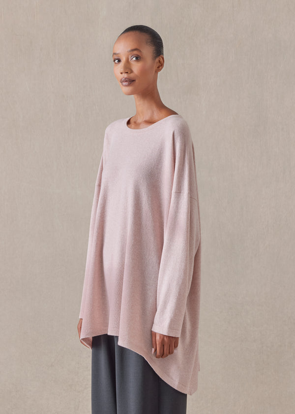 eskandar cashmere smaller front larger back round neck sweater - long