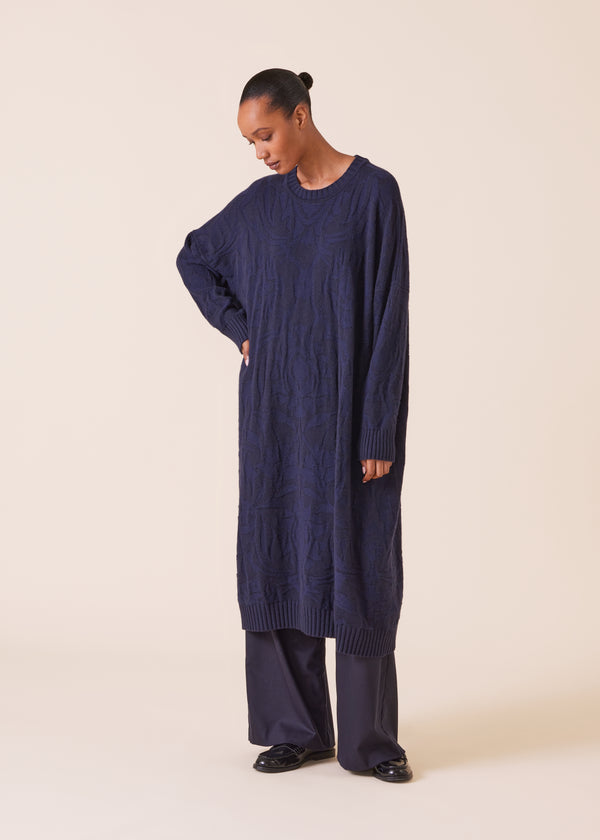 eskandar cashmere wide a-line round neck knit dress