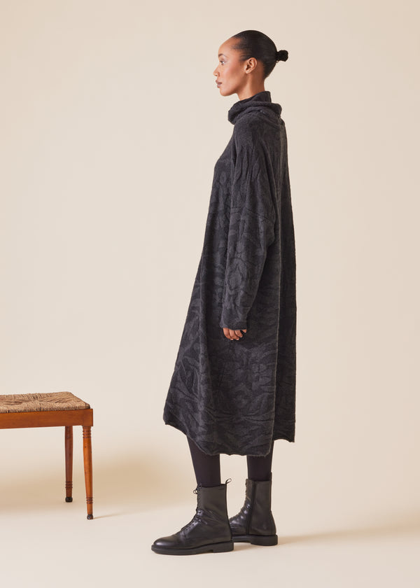 Eskandar Cashmere Wide A-line Scrunch Neck Knit Dress