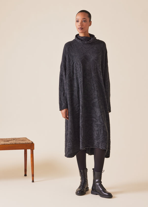 eskandar cashmere wide a-line scrunch neck knit dress