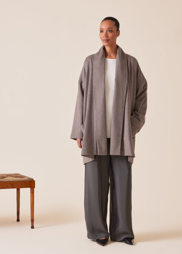 Eskandar Cashmere Wide A-line Shawl Collar Coat - Long Plus