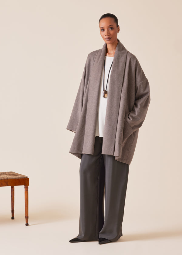 eskandar cashmere wide a-line shawl collar coat - long plus