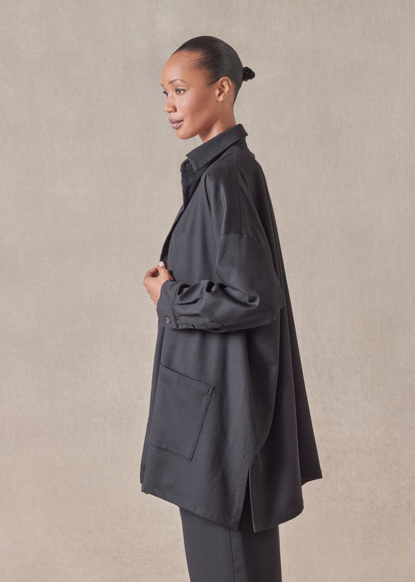 Eskandar Cashmere Wide A-line Shirt Jacket With Collar - Long Plus