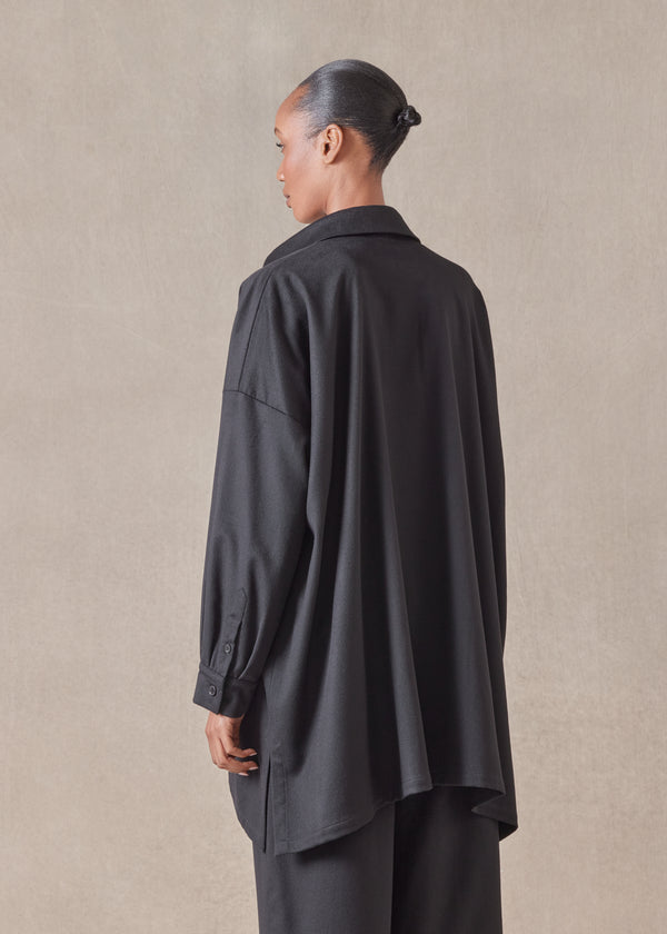 Eskandar Cashmere Wide A-line Shirt Jacket With Collar - Long Plus