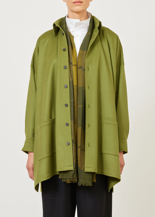 eskandar cashmere wide a-line shirt jacket with collar - long plus