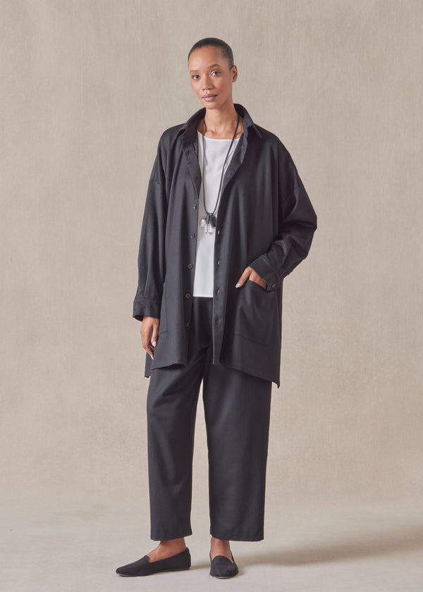 eskandar cashmere wide a-line shirt jacket with collar - long plus