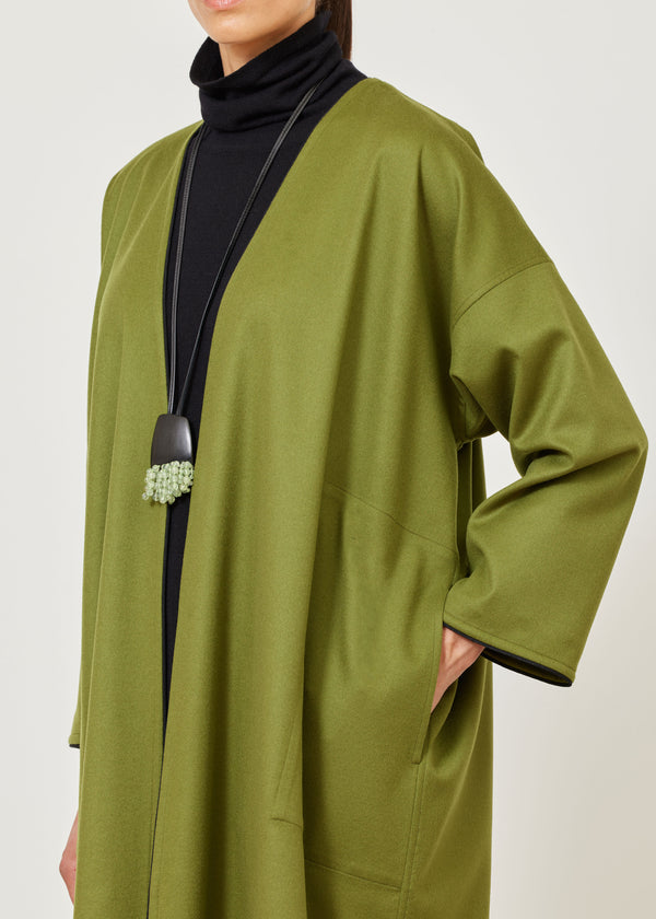 Eskandar Cashmere Wide A-line V-neck Coat (with Piped Edge)