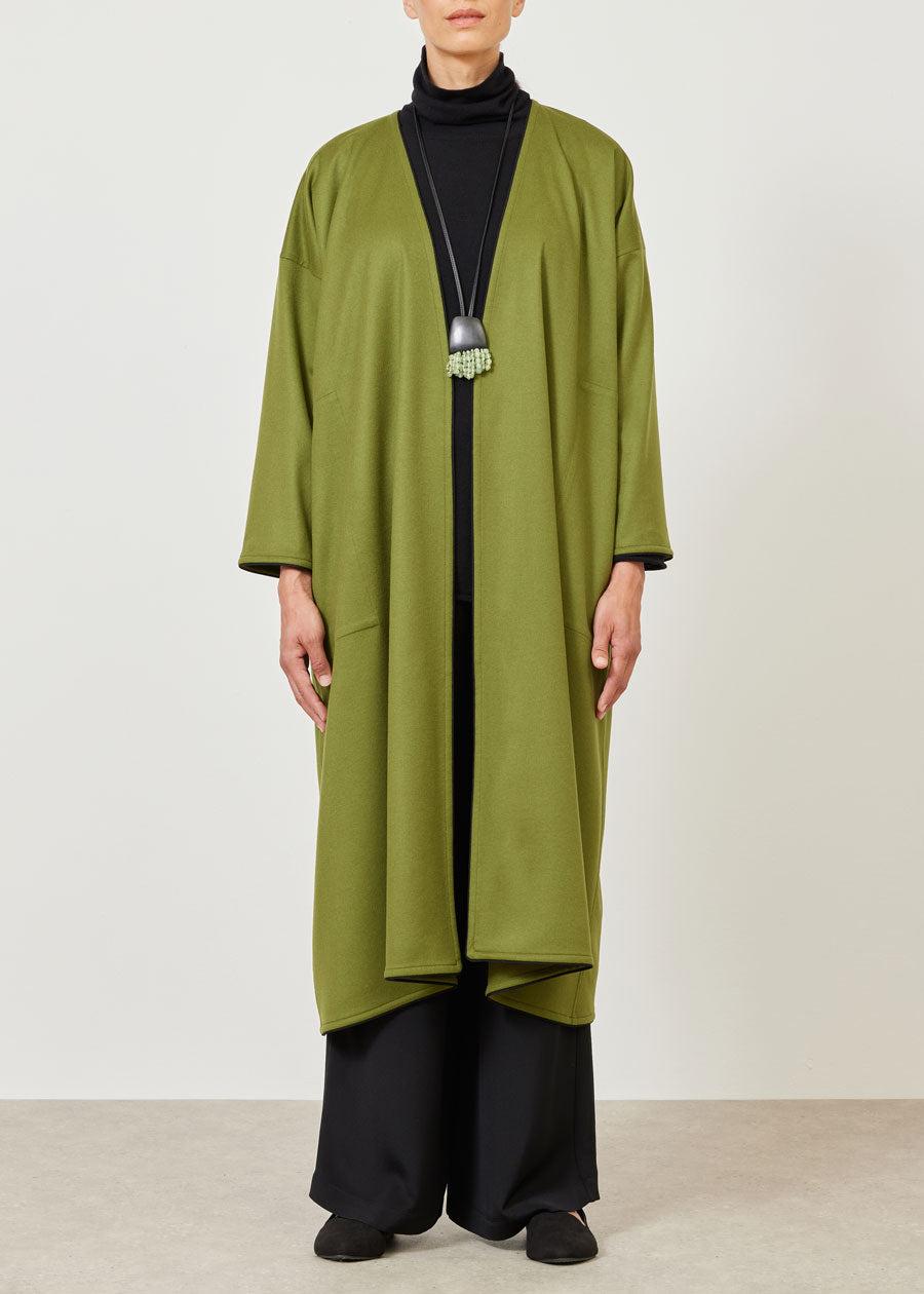 Eskandar Cashmere Wide A-line V-neck Coat (with Piped Edge)