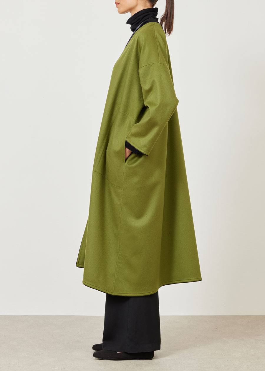 Eskandar Cashmere Wide A-line V-neck Coat (with Piped Edge)