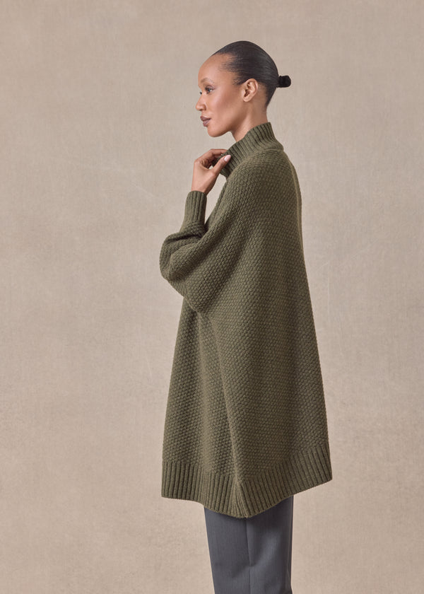 Eskandar Cashmere Wide High Neck Button Cardigan - Long Plus